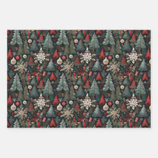 Christmas trees, Candyland houses, snowflakes set Wrapping Paper Sheet