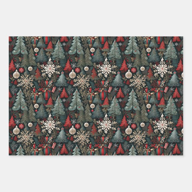 Christmas trees, Candyland houses, snowflakes set Wrapping Paper Sheet (Front 3)