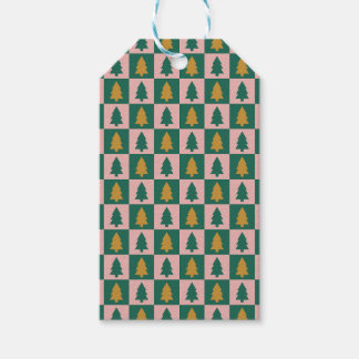Christmas trees chequerboard gift tags