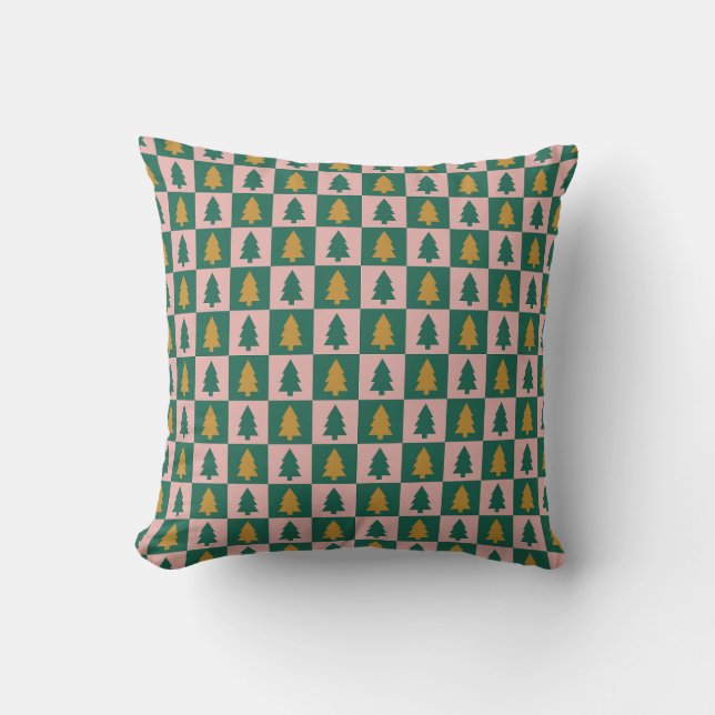 Christmas trees chequerboard throw pillow (Front)