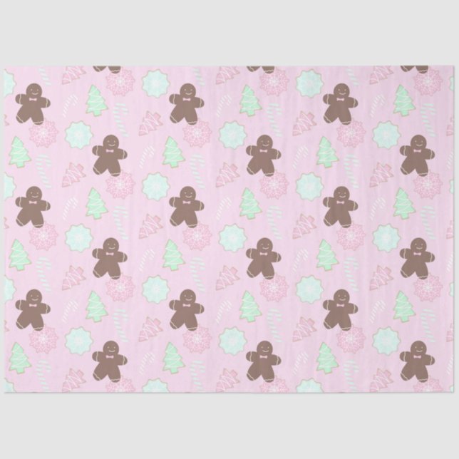 Christmas Trees Cookies Candy Canes Pink Christmas Tissue Paper (Front)