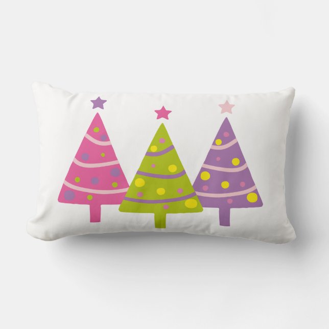 Christmas Trees Cute Pink Purple Green Lumbar Pillow (Front)