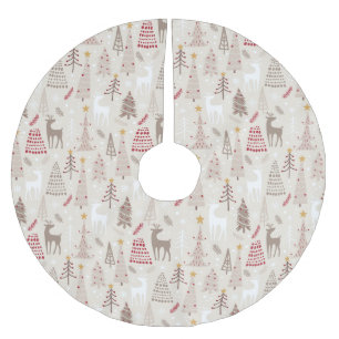 Christmas Trees Deer Modern Stylized Pattern Brushed Polyester Tree Skirt