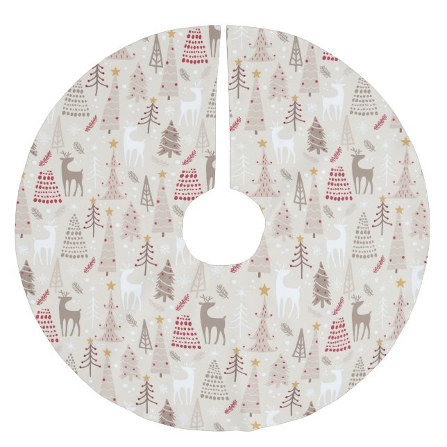 Christmas Trees Deer Modern Stylized Pattern Brushed Polyester Tree Skirt (Front)