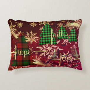 Christmas Trees Faith Hope Love Gold Snow Flakes Accent Pillow
