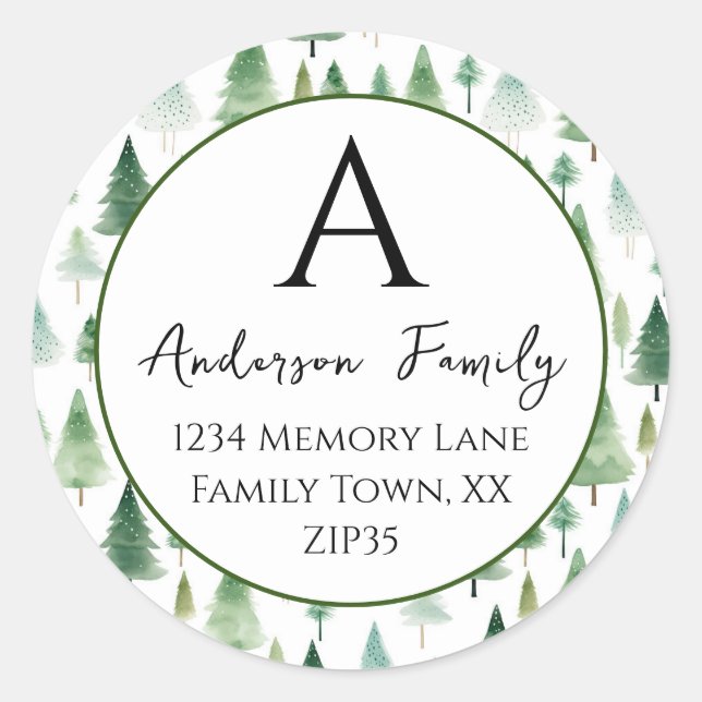 Christmas Trees Family Address Classic Round Sticker (Front)