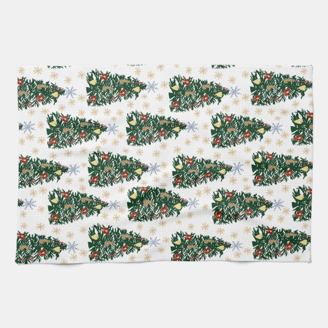 Christmas trees - Festive holiday Kitchen Towel (Horizontal)