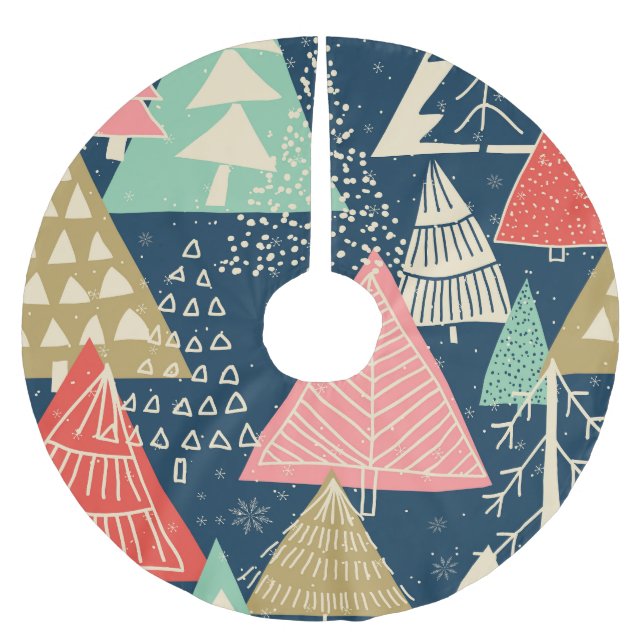 Christmas Trees Festive Seamless Illustration. Brushed Polyester Tree Skirt (Front)