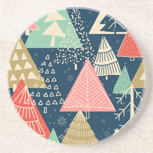 Christmas Trees Festive Seamless Illustration. Coaster (Front)