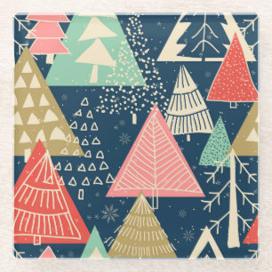 Christmas Trees Festive Seamless Illustration. Glass Coaster