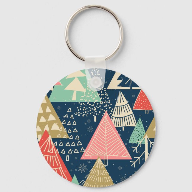Christmas Trees Festive Seamless Illustration. Keychain (Front)
