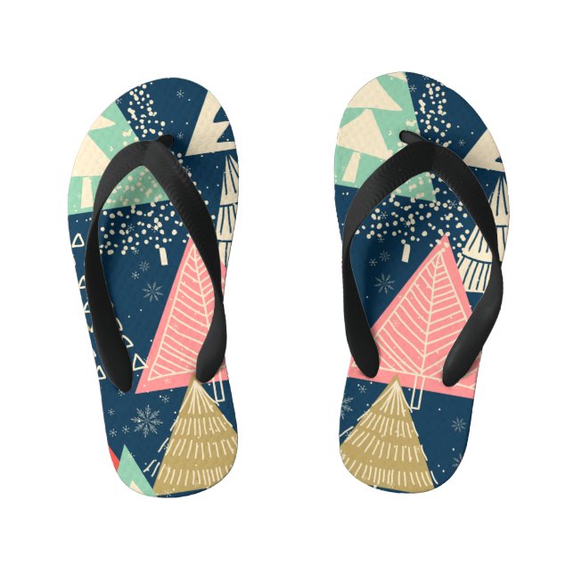 Christmas Trees Festive Seamless Illustration. Kid's Flip Flops (Footbed)