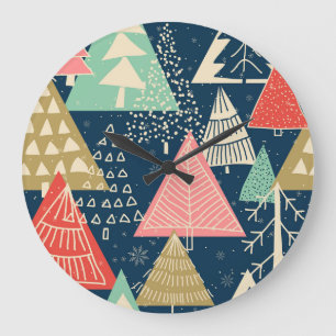 Christmas Trees Festive Seamless Illustration. Large Clock