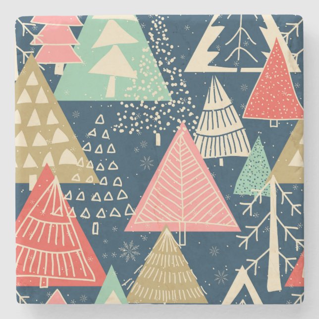 Christmas Trees Festive Seamless Illustration. Stone Coaster (Front)
