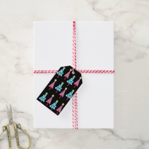 Christmas Trees Gift Tags Pink & Blue Black