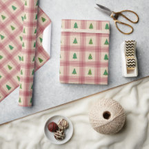 Christmas Trees Gift Wrap with Golden Accents