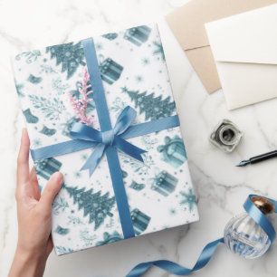 Christmas Trees, Gifts, Snowflakes and Stockings Wrapping Paper
