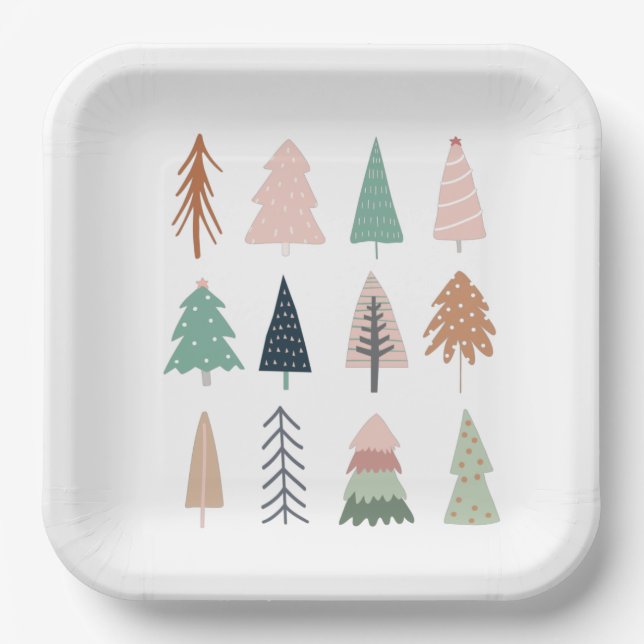 Christmas Trees Girly Collage Paper Plate (Front)