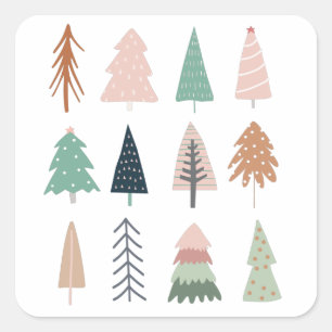 Christmas Trees Girly Collage Square Sticker