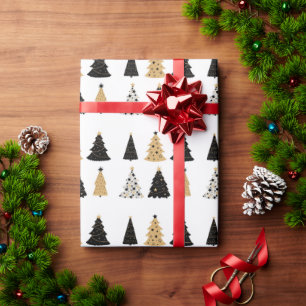 Christmas Trees Gold Black Modern Simple Holiday Wrapping Paper