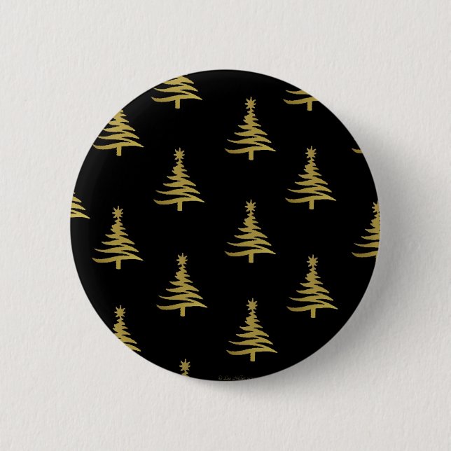 Christmas Trees Gold on Black 2 Inch Round Button (Front)