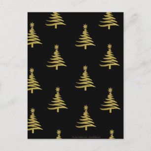 Christmas Trees Gold on Black Holiday Postcard