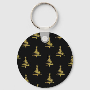 Christmas Trees Gold on Black Keychain