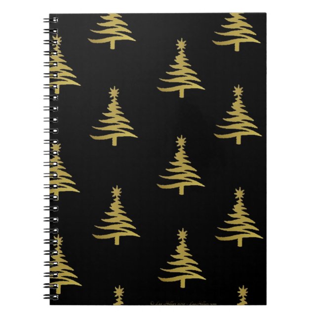 Christmas Trees Gold on Black Notebook (Front)
