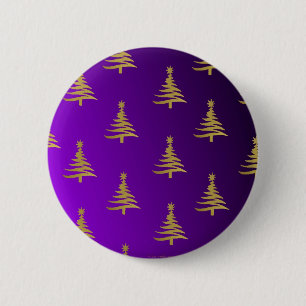 Christmas Trees Gold on Purple 2 Inch Round Button