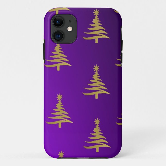 Christmas Trees Gold on Purple Case-Mate iPhone Case (Back)