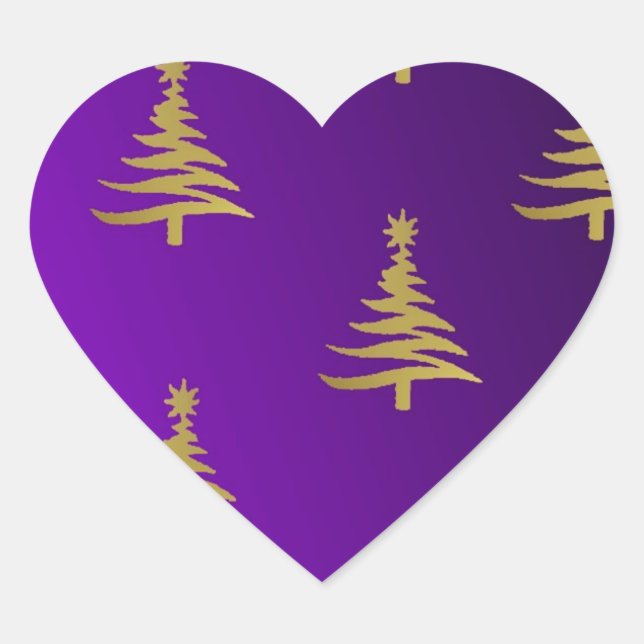 Christmas Trees Gold on Purple Heart Sticker (Front)