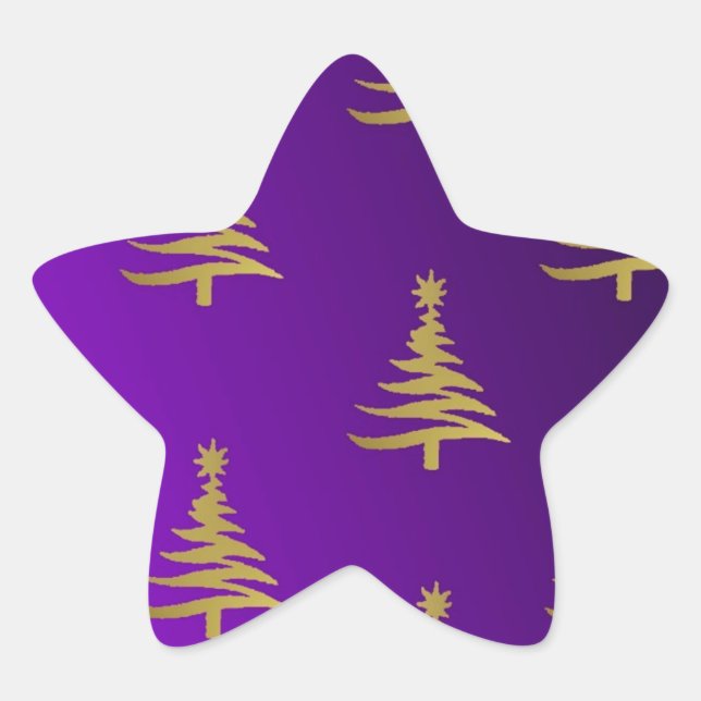 Christmas Trees Gold on Purple Star Sticker (Front)