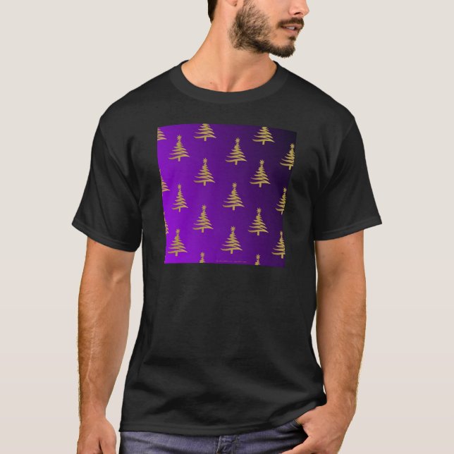 Christmas Trees Gold on Purple T-Shirt (Front)