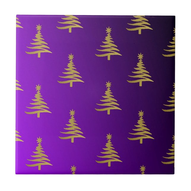 Christmas Trees Gold on Purple Tile (Front)