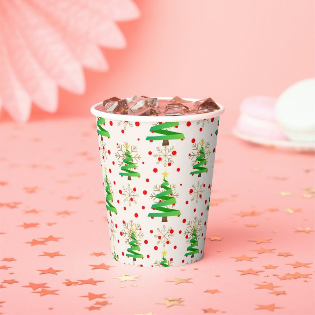 Christmas Trees & Gold Snowflakes Paper Cups (Insitu)