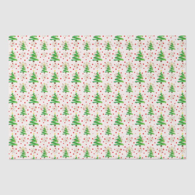 Christmas Trees & Gold Snowflakes Tissue Paper (Front)