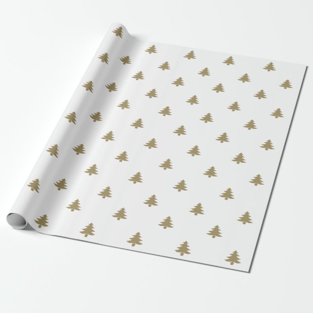 Christmas Trees gold white pattern simple modern Wrapping Paper (Unrolled)