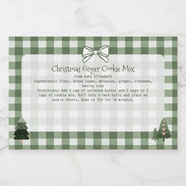 Christmas Trees Green Gingham Baking Mix  Food Label (Single Label)