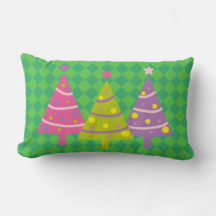 Christmas Trees Green Pink  Lumbar Pillow