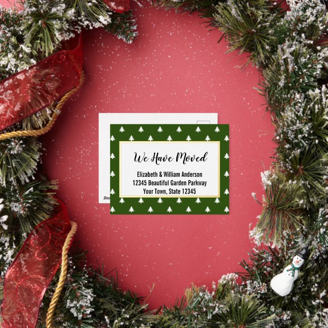 Christmas Trees Green & White Moving Announcement (Insitu)