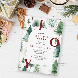 Christmas Trees Greenery Red Joy Holiday Party Invitation