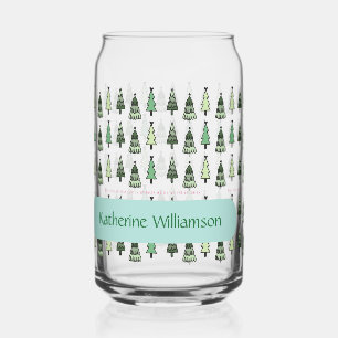 Christmas Trees & Greetings Custom Name Gift Can Glass