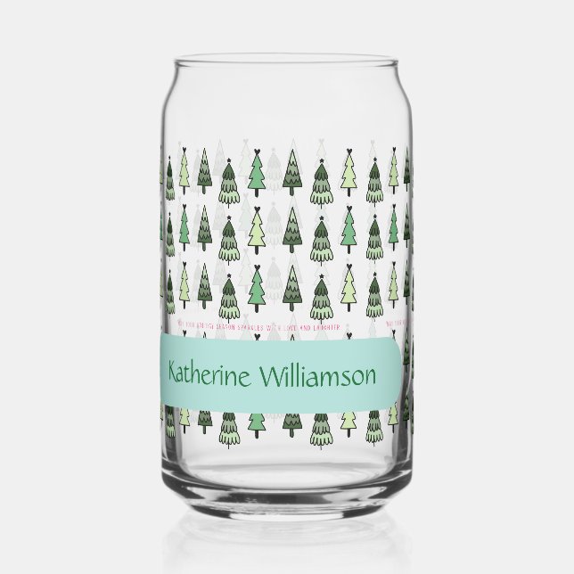 Christmas Trees & Greetings Custom Name Gift Can Glass (Left)