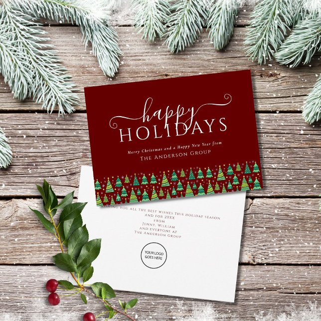 Christmas Trees Happy Holidays Corporate Logo Holiday Card (Creator Uploaded)