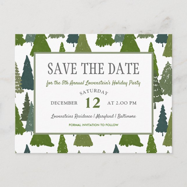 Christmas Trees | Holiday Party Save The Date  Announcement Postcard (Front)