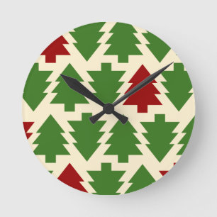 Christmas Trees Holiday Pattern Round Clock