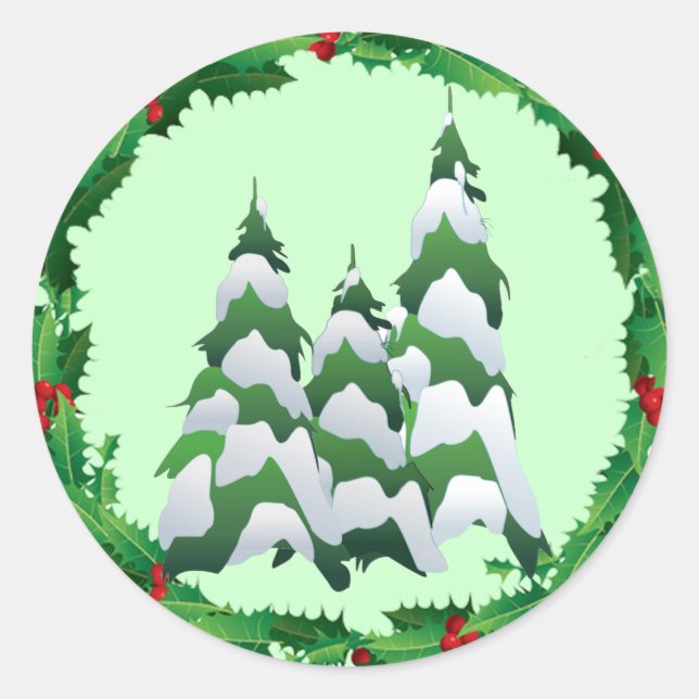 CHRISTMAS TREES & HOLLY by SHARON SHARPE Classic Round Sticker (Front)
