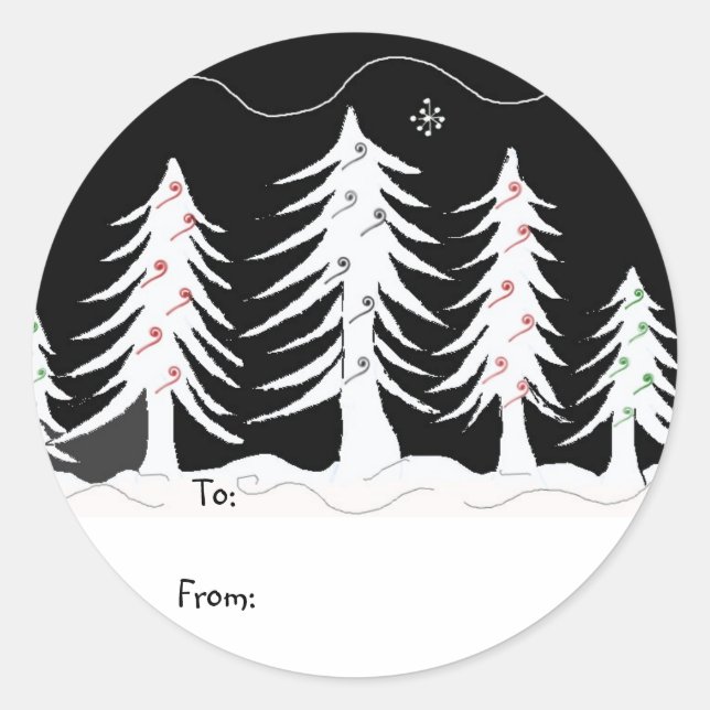 Christmas Trees in Black and White Gift Tag (Front)