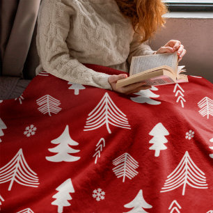 Christmas Trees in red and white  Fleece Blanket
