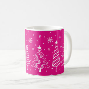 Christmas Trees in Snow Chalk Board Pink and White Coffee Mug